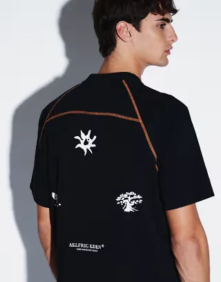 Aelfric Eden breezy oversized feather t-shirt in black