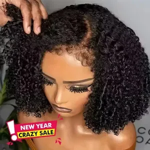250% Density Kinky Curly Human Hair Wigs - Short Afro Bob 13x6 HD Lace Front with Synthetic Baby Hair for Women