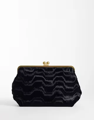 ASOS DESIGN faux fur astrakhan large frame clutch bag in black