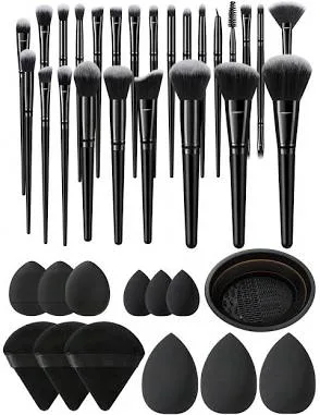 Black 38PCS Makeup Brush Sets Kits Cosmetic Brush With Bag Sponges Puffs Cleaner Complete Kit Professional Tool Gift