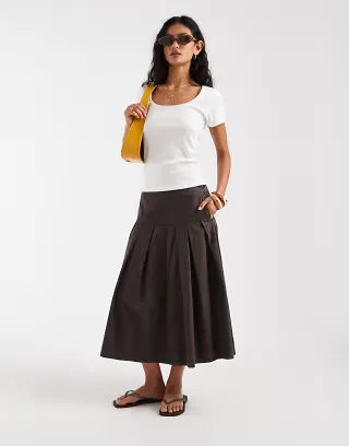 Free People Skipper pleated midi skirt in double espresso