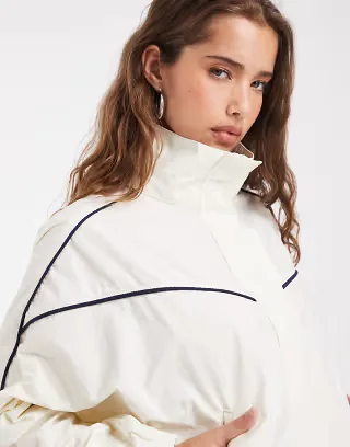 ASOS DESIGN performance fabric funnel neck windbreaker jacket in ecru
