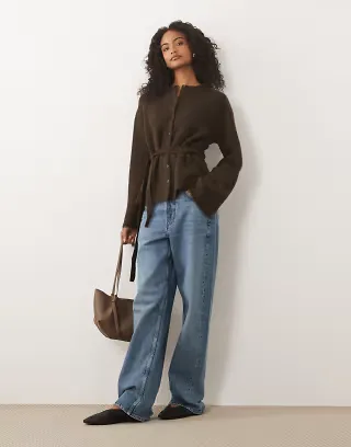 Gina Tricot wool alpaca knit tie cardigan in chocolate brown