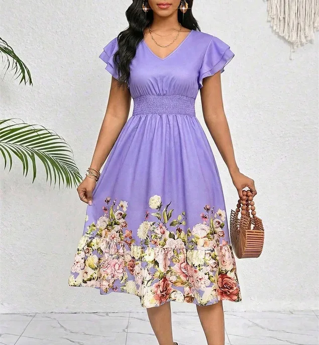 Women's Floral Print Mid-Length Dress