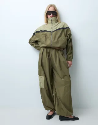 ASOS DESIGN color block batwing sleeve windbreaker jacket in green - part of a set