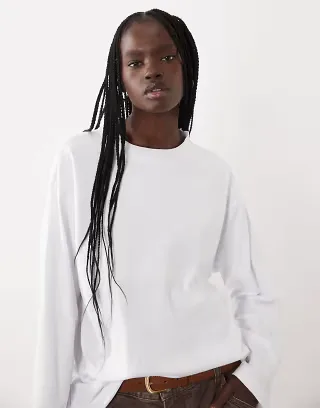 ASOS DESIGN ribbed neck long sleeve T-shirt in white