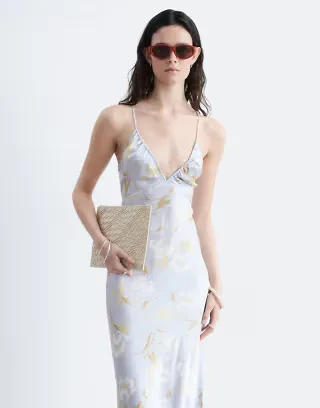 & Other Stories strappy midi dress with cut out back detailing in blue floral print