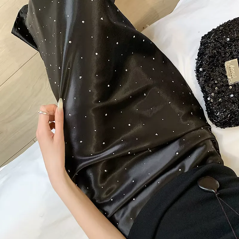 Summer 2025 New High Waist Skinny French Sequin Satin Hip Wrap Fishtail Skirt Long Skirt vestidos