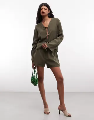 Belier soft touch drawstring waist shorts in olive - part of a set