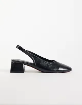 ASOS DESIGN Sindy minimal block heeled slingback shoes in black