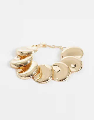 ASOS DESIGN bracelet with circular disc links in gold tone