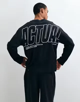 ASOS DESIGN oversized long sleeve t-shirt with text graphic in black