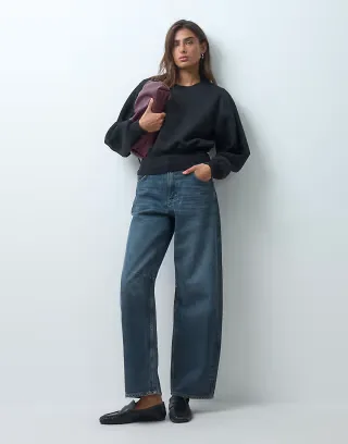 ASOS DESIGN cinched waist sweatshirt in black scuba-style fabric