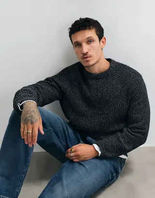 ONLY & SONS relaxed fit raglan crew neck knit sweater in black marl