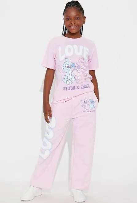 Fashion Nova Kids' Mini Stitch And Angel Love Graphic T-Shirt And Pant Set