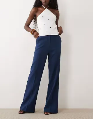 ASOS DESIGN Tailored snatch flare pants in navy