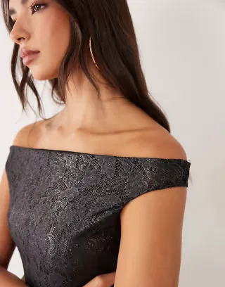 ASOS DESIGN set foiled lace shoulder grazer top in black