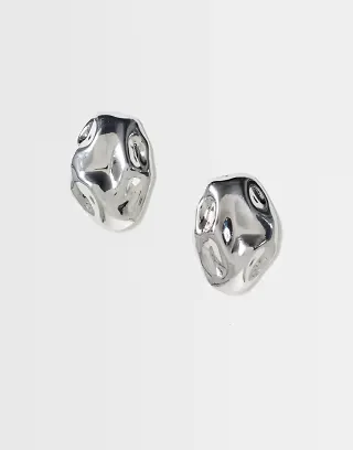 DesignB London molten metal stud earrings in silver