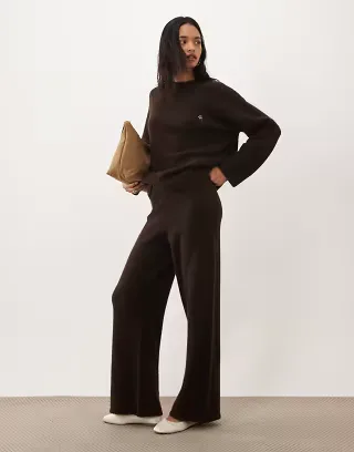 4th & Reckless knit wide leg pants in chocolate - part of a set