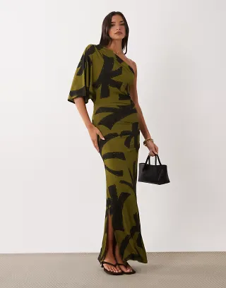 ASOS DESIGN midaxi dress in leaf print