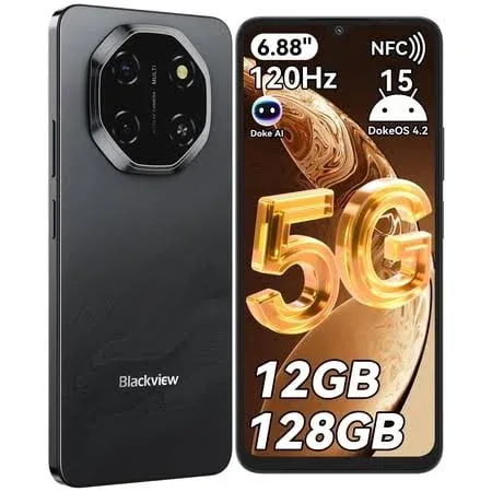 Blackview Shark 6 Unlocked Phones, 5G T-Mobile Phones, 6.88 inch 120Hz 12gb+128gb/2tb, Android 15 Phone 16mp+8mp AI Came