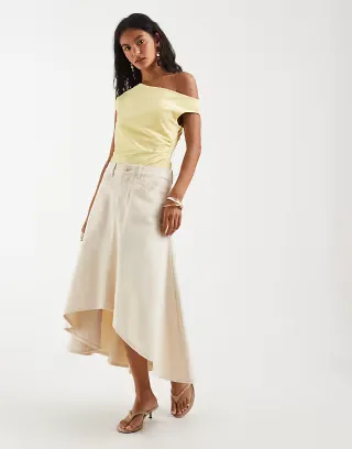 Object denim high-low hem full skirt in cream