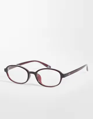 ASOS DESIGN rectangle fashion glasses in burgundy with clear lenses