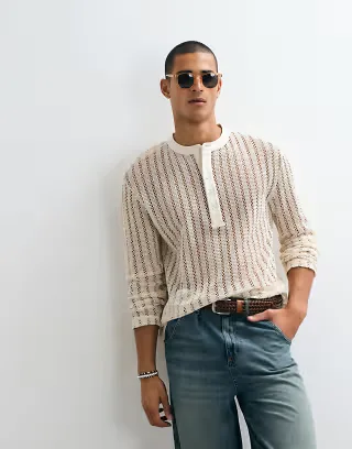 ASOS DESIGN relaxed long sleeve t-shirt in beige textured fabric