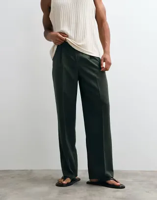 ASOS DESIGN pleated wide leg dress pants in dark green