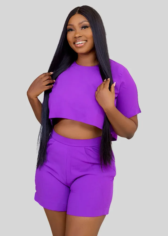 TEXTURED CROP TOP AND SHORT SET
