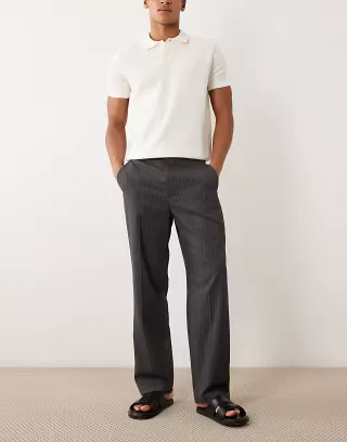 Cotton On baggy tailored pleated pants in charcoal pinstripe