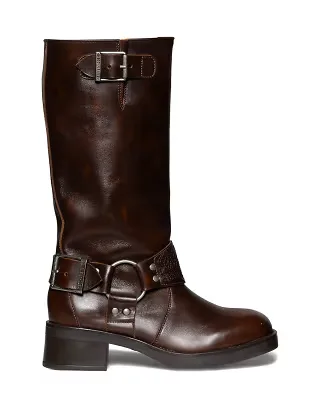 Steve Madden Boneta pull-on harness knee boots in brown leather