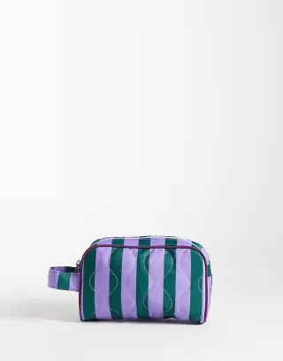 ASOS DESIGN quilted mid size toiletry bag in green and purple stripes
