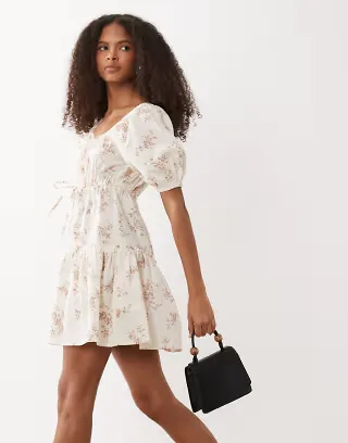 Wednesday's Girl mini tea dress in beige floral
