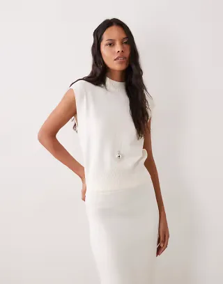 4th & Reckless rib knit high neck sleeveless top in cream - part of a set