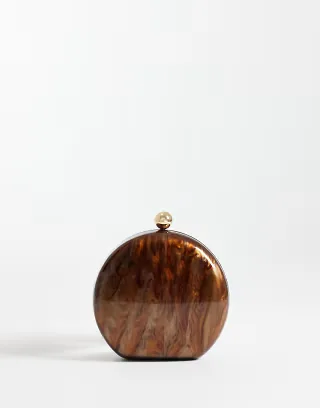 True Decadence round hard shell marble clutch bag in brown