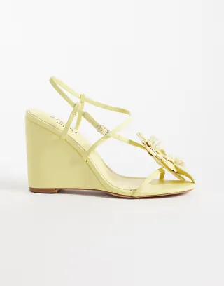 Simmi London Franny wedge sandals with flower in yellow