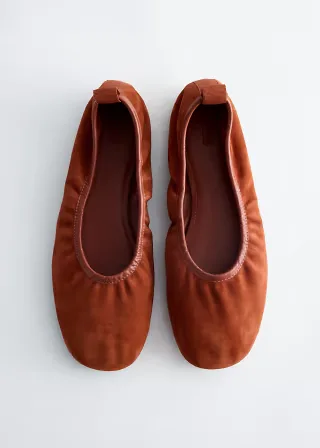 & Other Stories suede ruched ballet flats in burnt orange