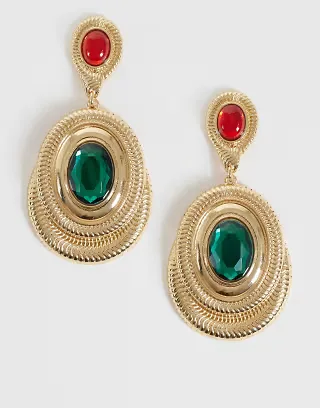 ASOS DESIGN pendant earrings with stone-settings in gold tone