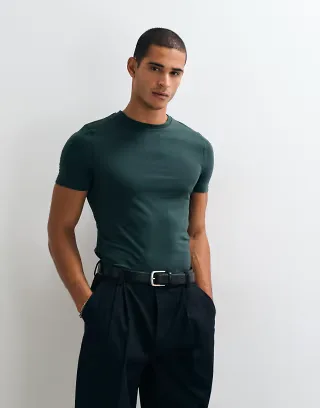 ASOS DESIGN essentials muscle fit T-shirt in dark green
