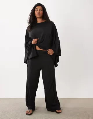 ASOS DESIGN Curve wide leg pants in black - part of a set