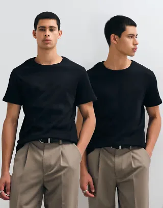 Jack & Jones 2 pack rib t-shirts in black