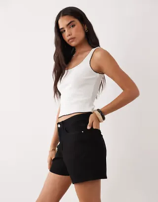 VILA high waisted denim shorts in black