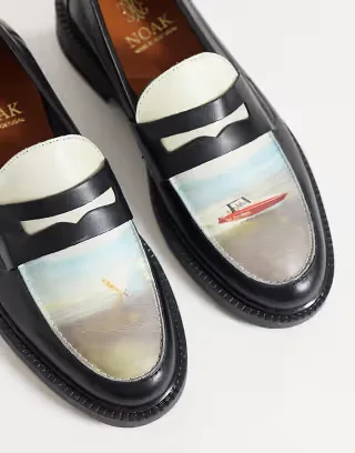 NOAK made in Portugal leather loafers with graphic printed apron