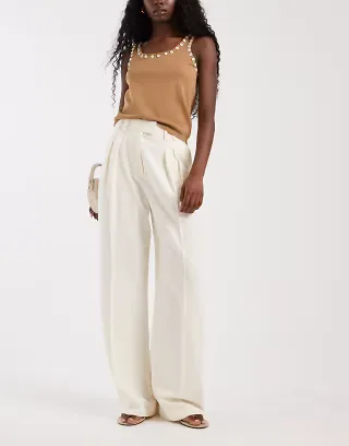 ASOS DESIGN Tailored linen look wide leg pants with pleat detail in ivory
