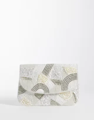 True Decadence faux pearl embellished envelope clutch purse in white