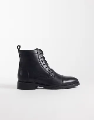 Jack & Jones leather lace up boot in black