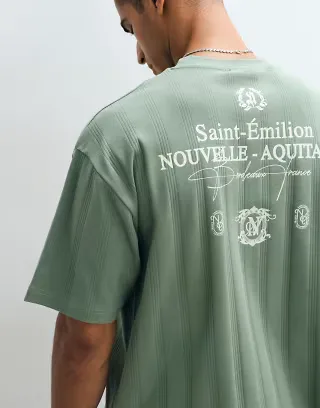ASOS DESIGN heavyweight oversized T-shirt with text back graphic in green textured fabric