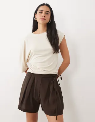 ASOS DESIGN tailored tie detail shorts in chocolate