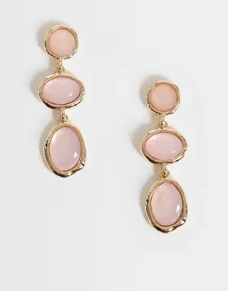 Accessorize triple pink gem drop earrings in gold